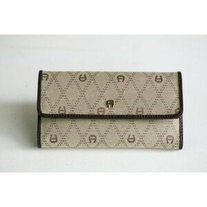 Brand New Etienne Aigner Canvas Leather Monogram Large Tri Fold Wallet